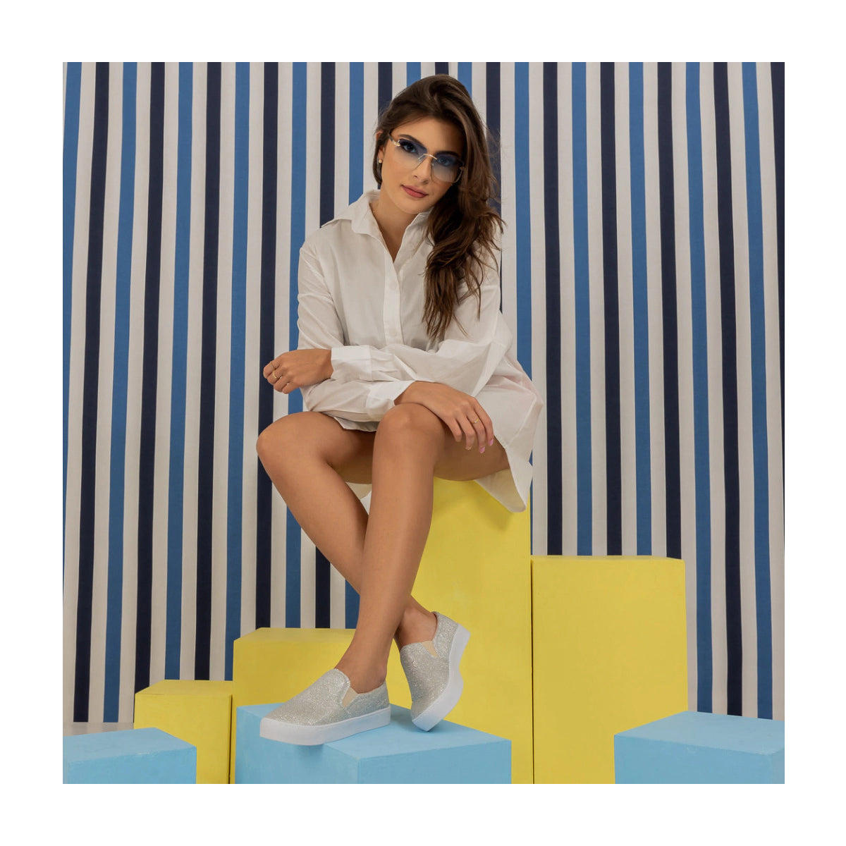 Tênis Slip On Feminino Glitter Prata