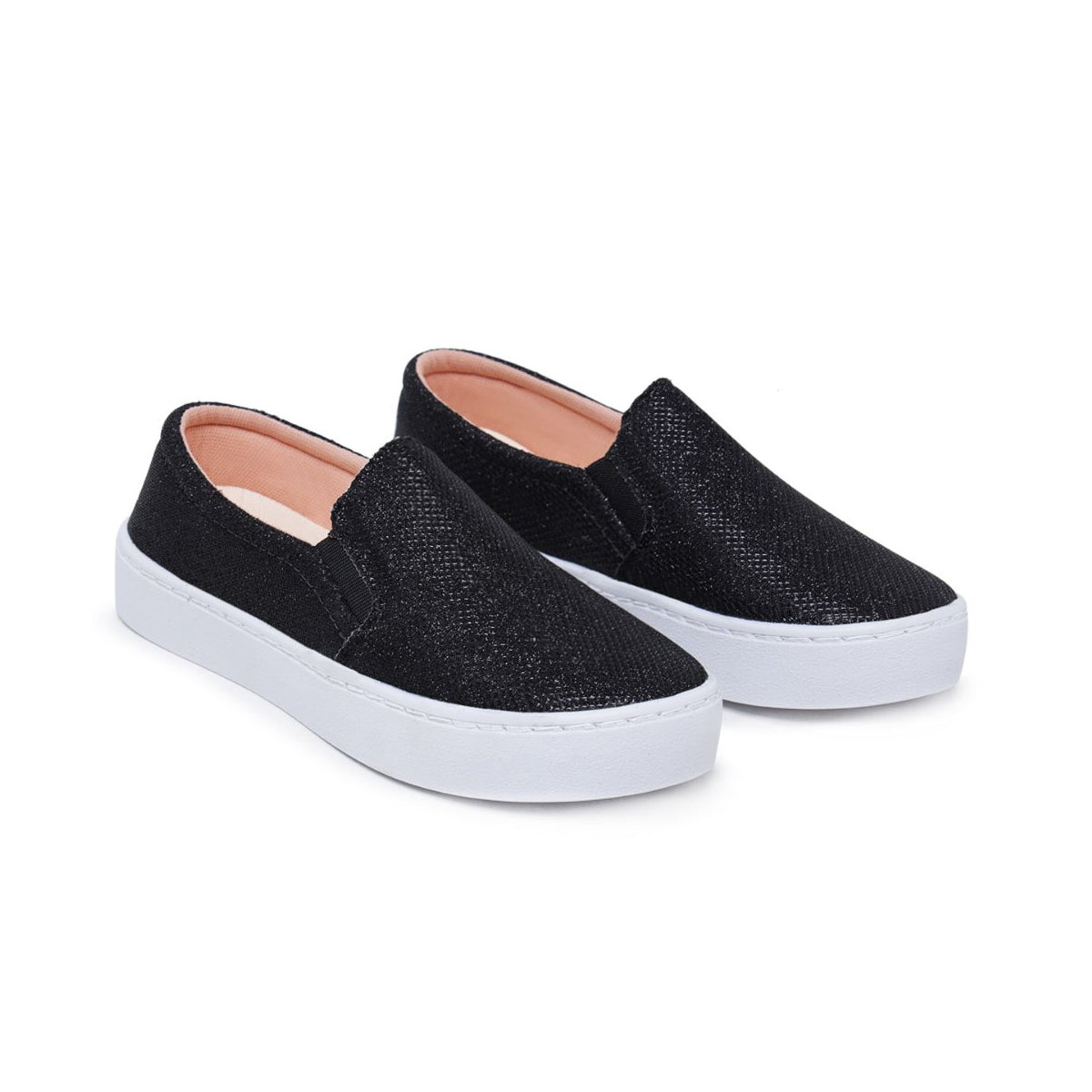 Tênis Slip On Feminino Glitter Preto