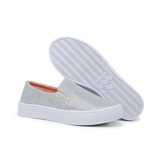 Tênis Slip On Feminino Glitter Prata