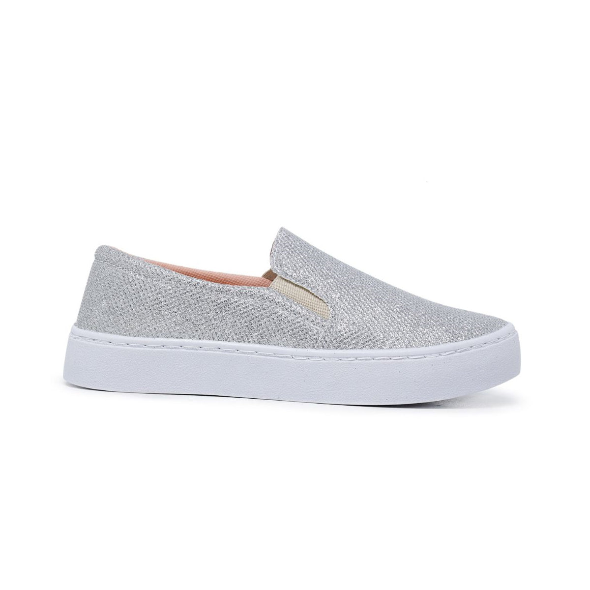 Tênis Slip On Feminino Glitter Prata