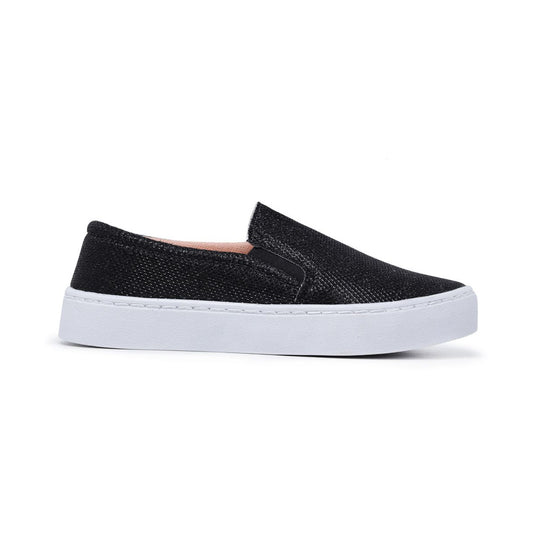 Tênis Slip On Feminino Glitter Preto